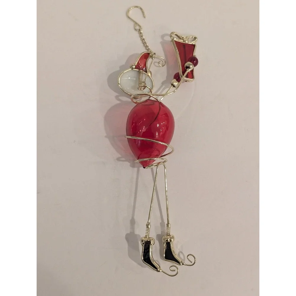 Wire Wrapped Stained Glass Hanging Santa Ornament Decor Acrylic Gold Tone 10